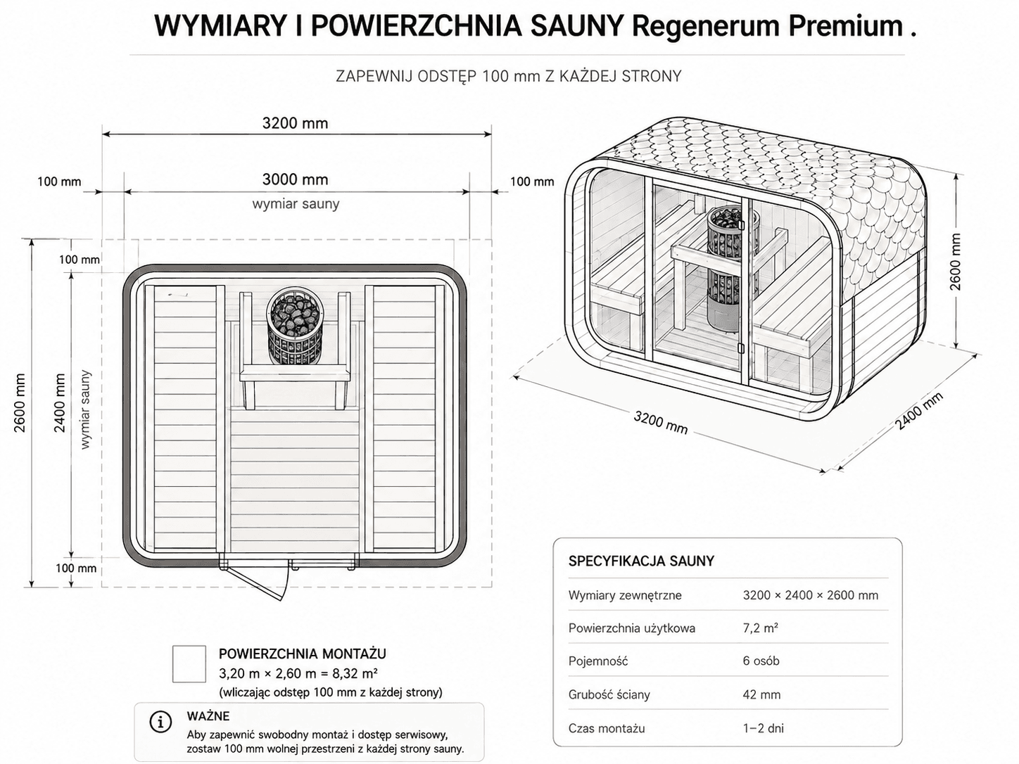 Rysunek techniczny sauny Premium